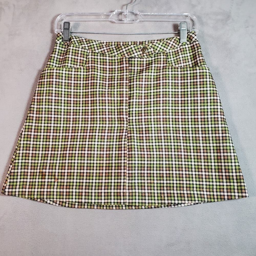 Vintage 5 7 9 Mini Skirt Womens 5 Green Plaid Y2K Schoolgirl Indie Sleaze Grunge